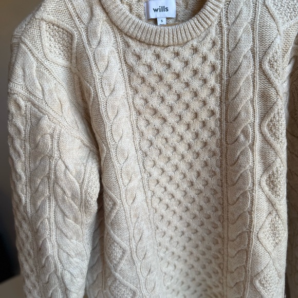 Wills 100% Wool Sweater Size S Cream Beige Cable Knit Men’s - Picture 7 of 15